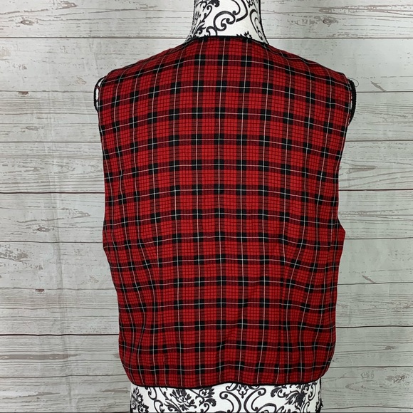 Sarah Elizabeth Red and Black Plaid Vest Size 12 - Picture 2 of 10